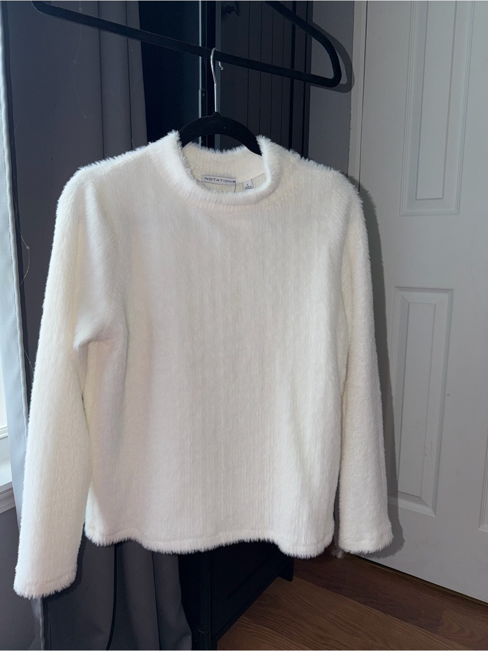 Notations White Fuzzy Crewneck Sweater